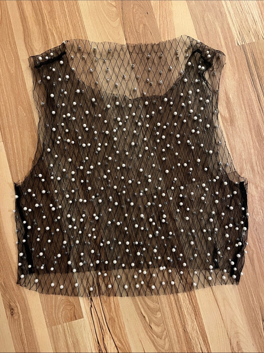 Sheer pearl crop tank